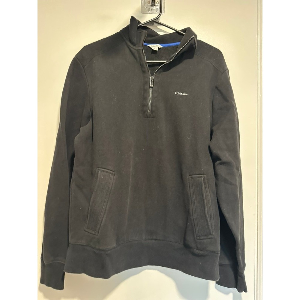 Calvin Klein Minimalist Quarter Zip Pullover Sweatshirt Sz:L Black Cotton Blend